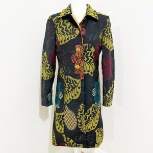 Vintage Floral Embroidered Tapestry Long Jacket Coat Long Sleeves Boho Size 6